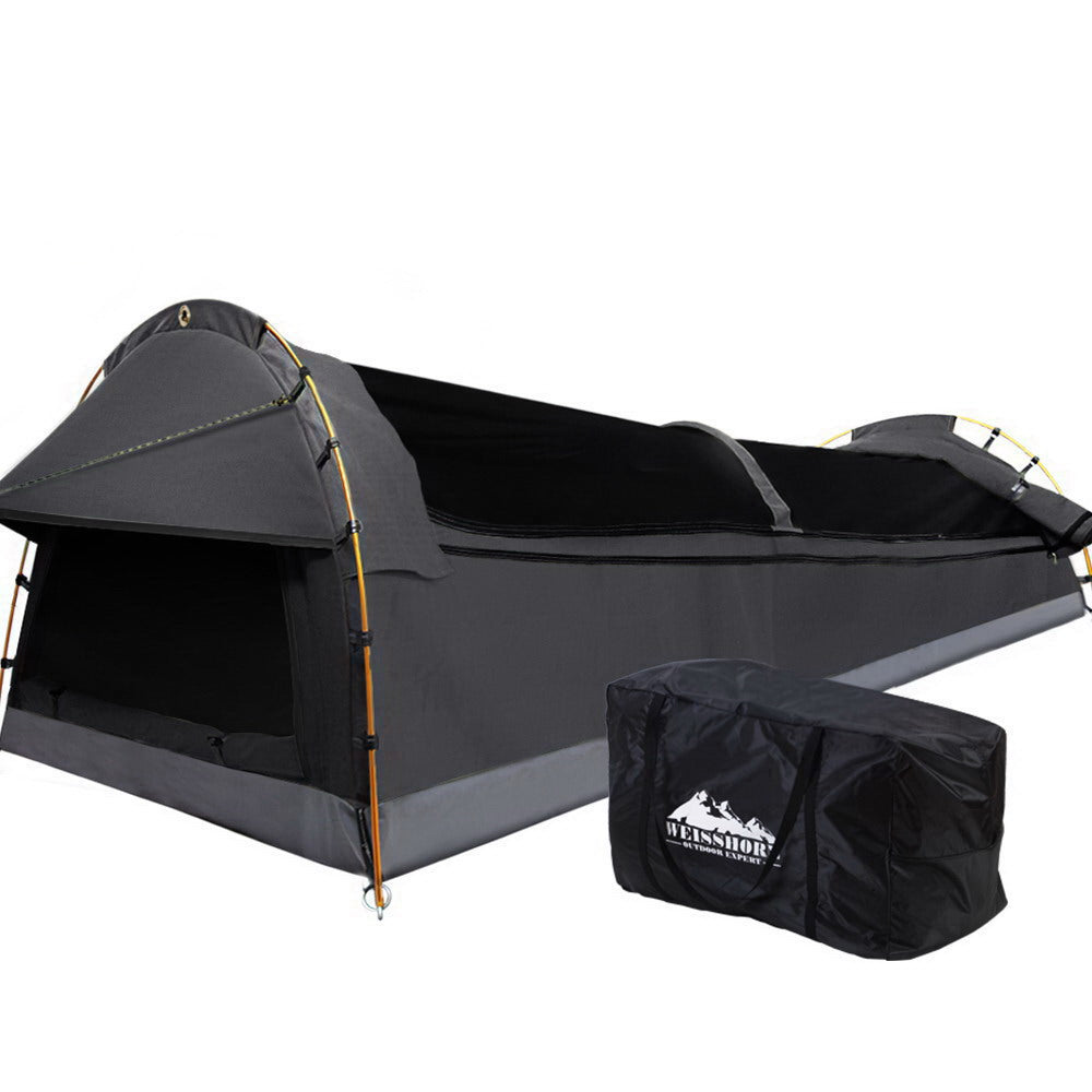 Camping Swags King Single Swag Canvas Tent Deluxe Dark Grey