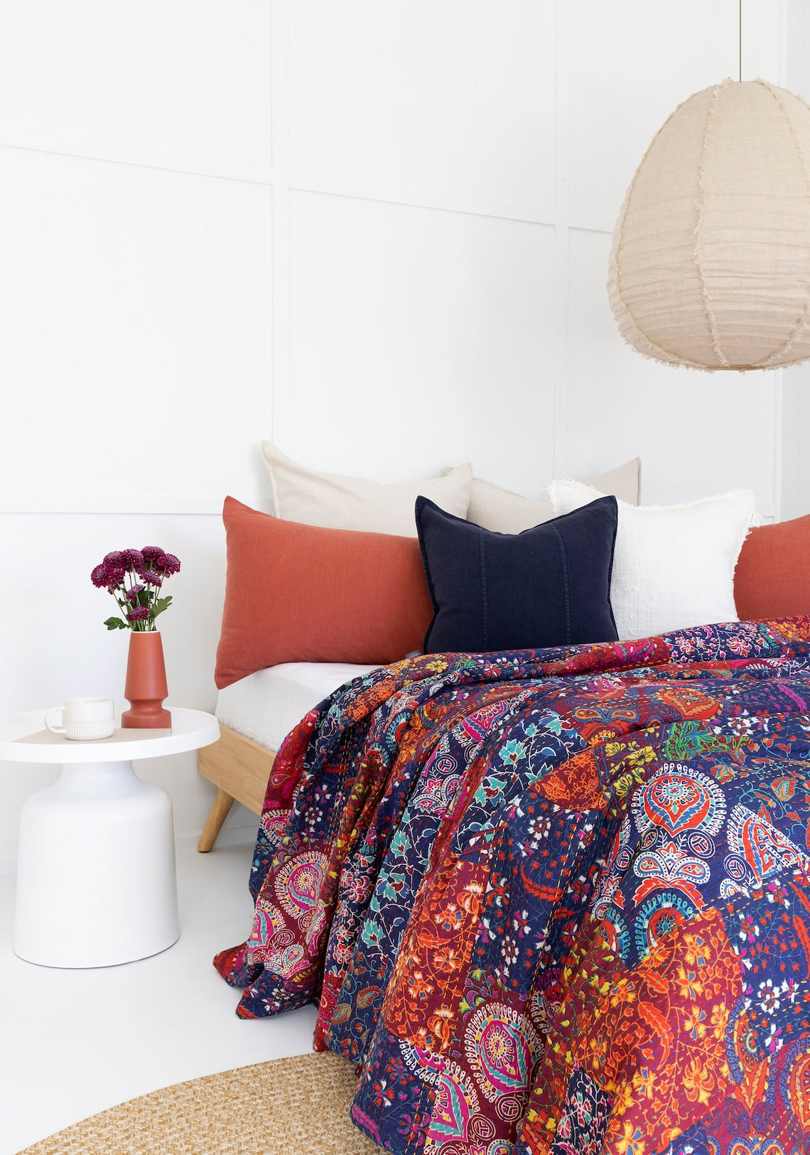 Kantha Quilt Indian Quilt Block Print Quilt Bedspread Bohemian Boho Cotton Throw Quilt Handmade Blanket Doona King Size