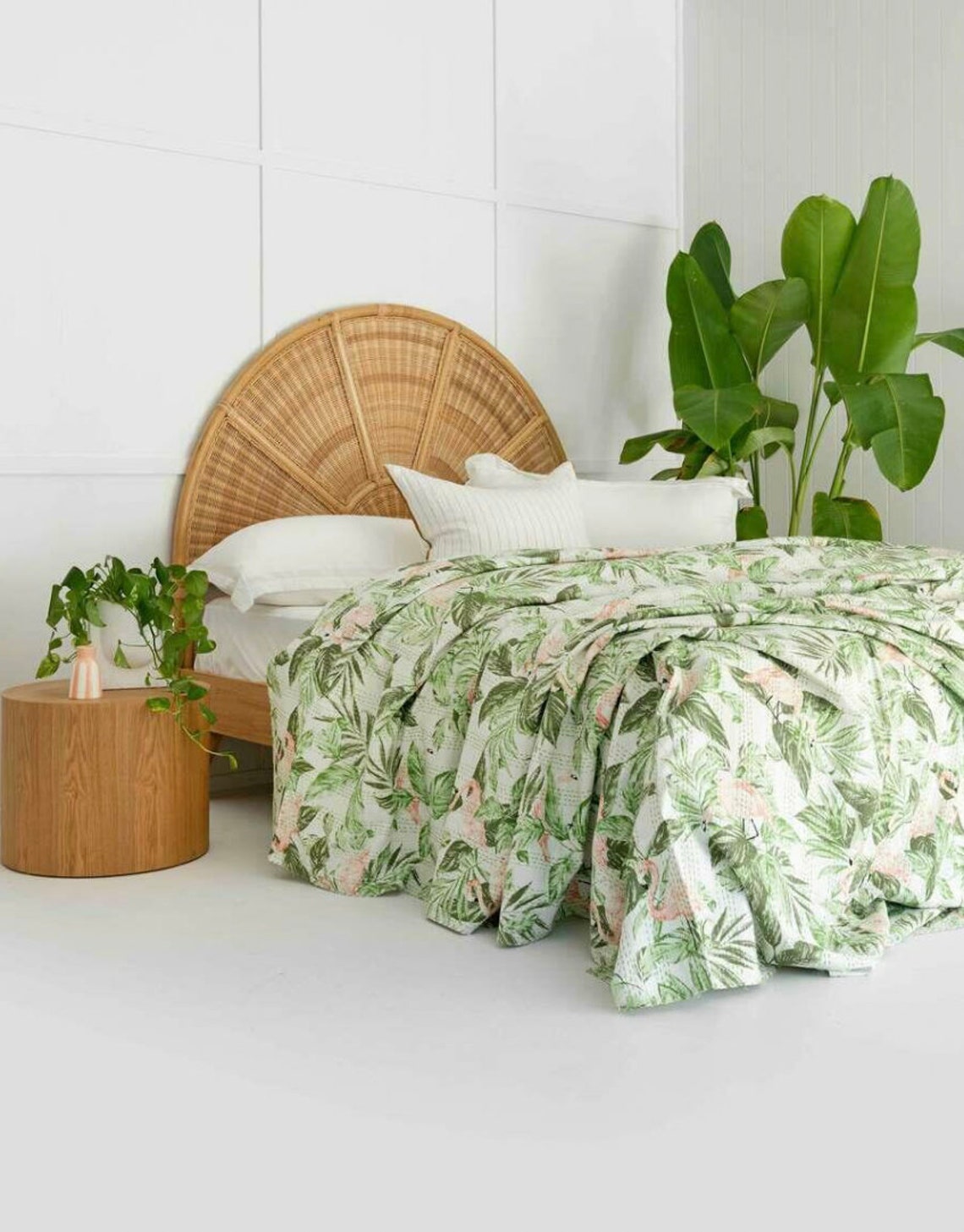 Kantha Quilt Indian Quilt Block Print Quilt Bedspread Bohemian Boho Cotton Throw Quilt Handmade Blanket Doona King Size