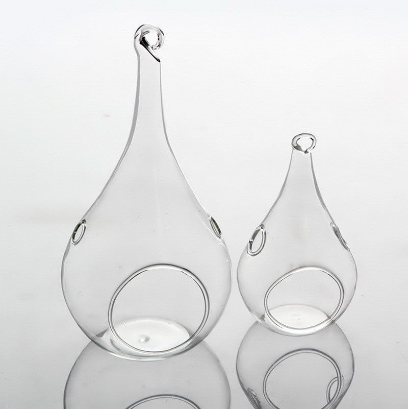 4 Pack of Hanging Clear Glass Tealight Candle Holder Tear Drop Pear Hour Glass Shape - 20cm High Terrarium Plant Mini Garden Holder Dýÿcor Craft Gift