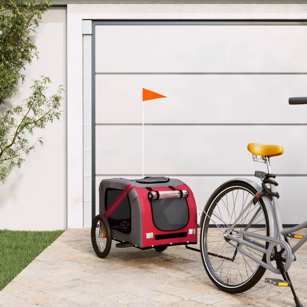 Dog Bike Trailer Red and Grey Oxford Fabric and Iron