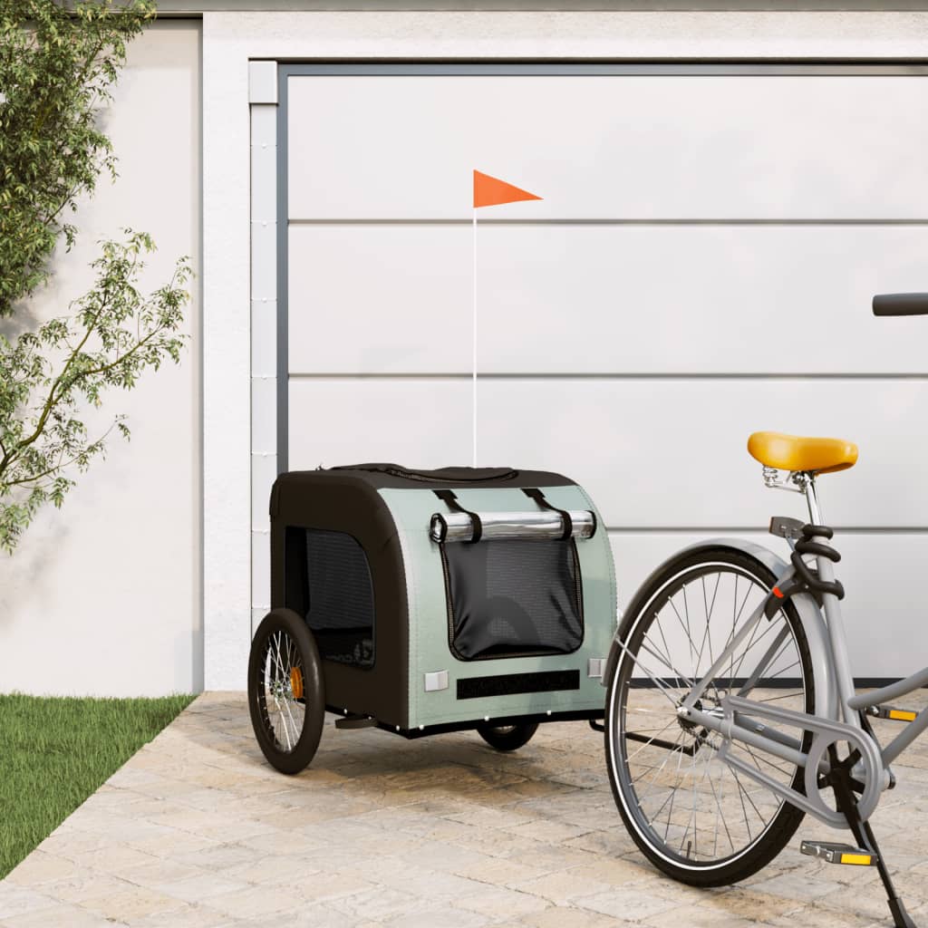 Dog Bike Trailer Grey and Black Oxford Fabric and Iron