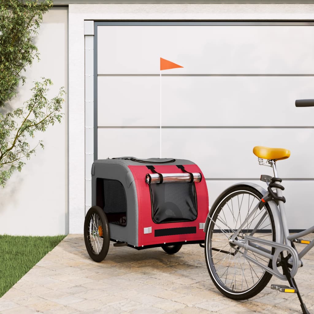 Dog Bike Trailer Red and Grey Oxford Fabric and Iron