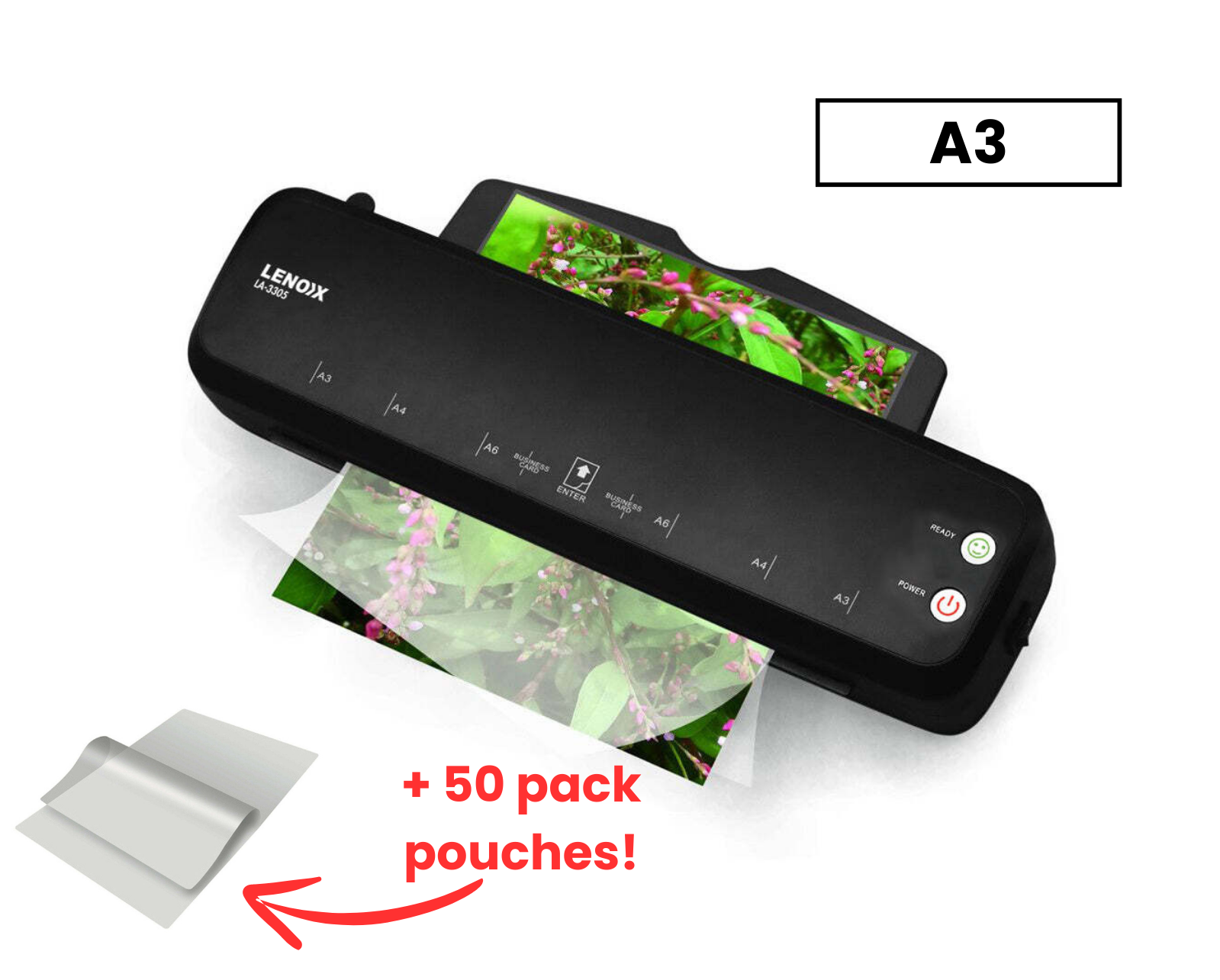 Hot Paper Laminator 350W for 80-100 Microns with 50 A3 Laminating Pouches