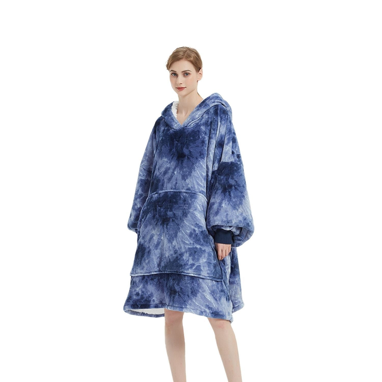 GOMINIMO Hoodie Blanket Adult Tie-Dyed Blue