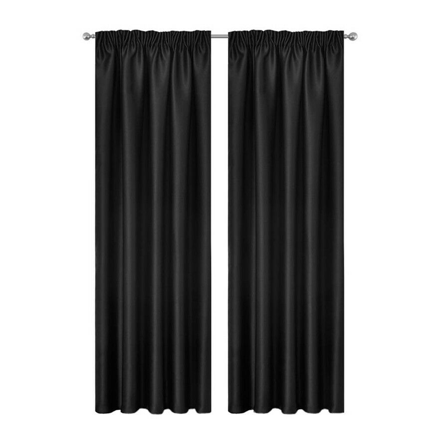 Blockout Curtains 2pcs 137x160cm PINCH PLEAT Blackout High Level Fabric Black