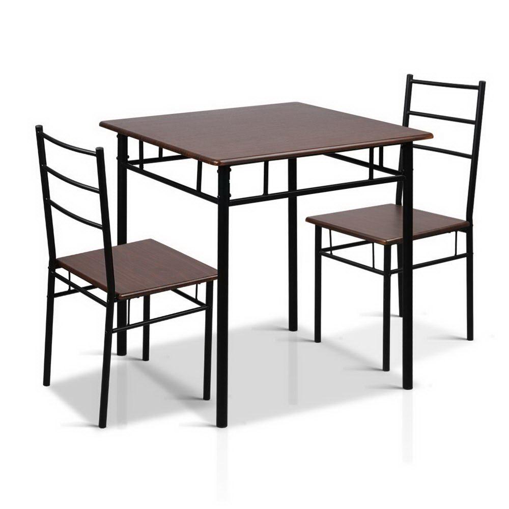 Kings Metal Table and Chairs - Walnut & Black