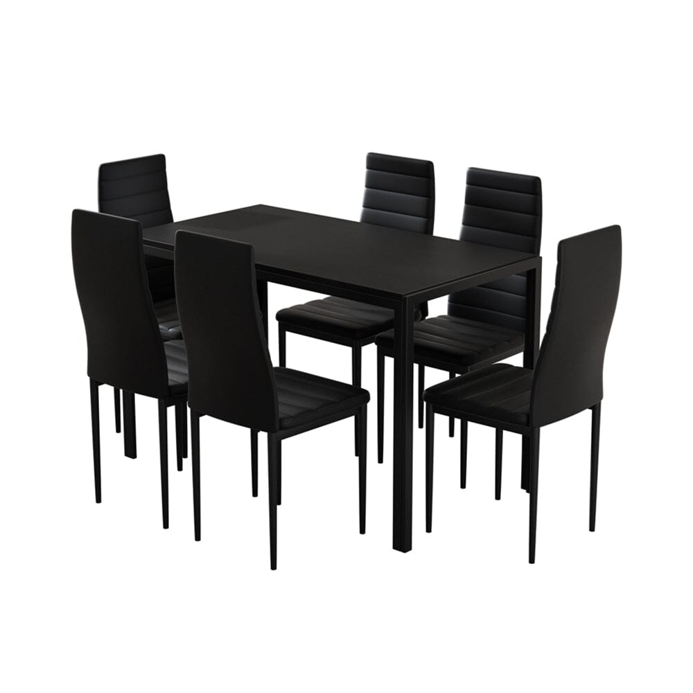Dining Chairs and Table Dining Set 6 Chair Set Of 7 Wooden Top Black