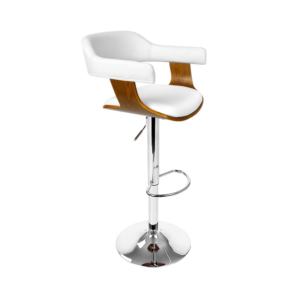 Bar Stools Gas Lift Leather w/Armrest White