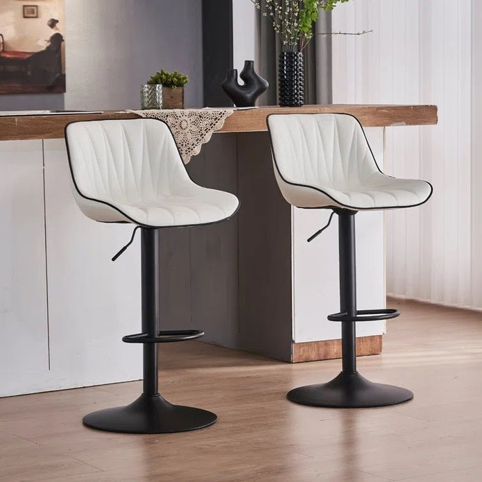 White Modern Height Adjustable Swivel Bar Stools Upholstered Leather Barstool Kitchen Island Chairs with Metal Frame (Set of 2)