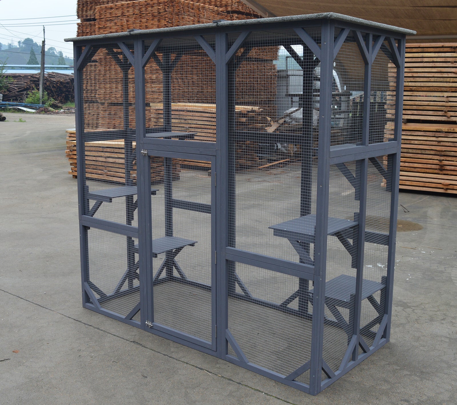 XXL Pet Cat Bird Ferret Shelter Condo with Escape Door Wooden Kitten Cage House