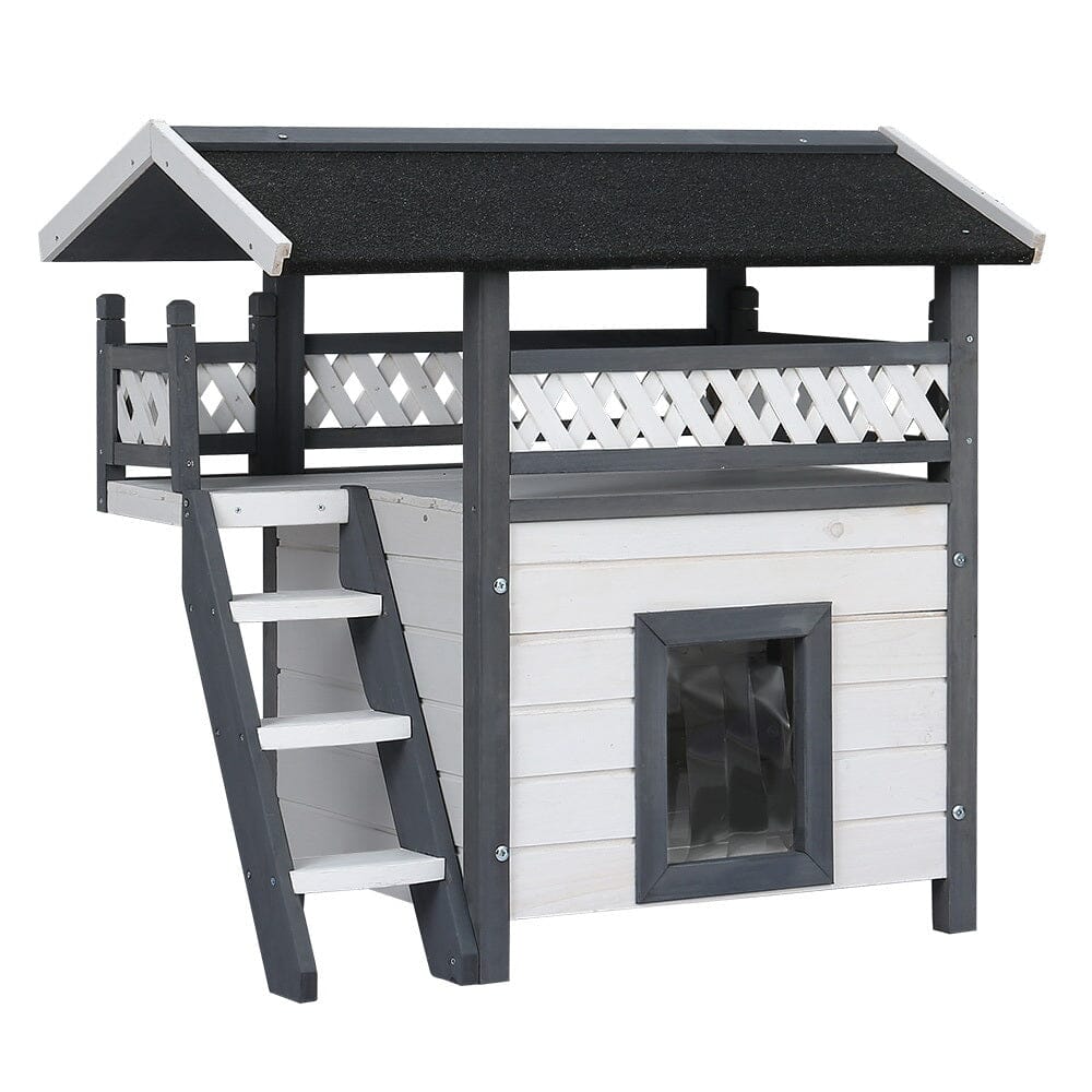 Outdoor Cat House Shelter 77cm x 50cm x 73cm Rabbit Hutch Wooden Condo Small Outdoor Cat House