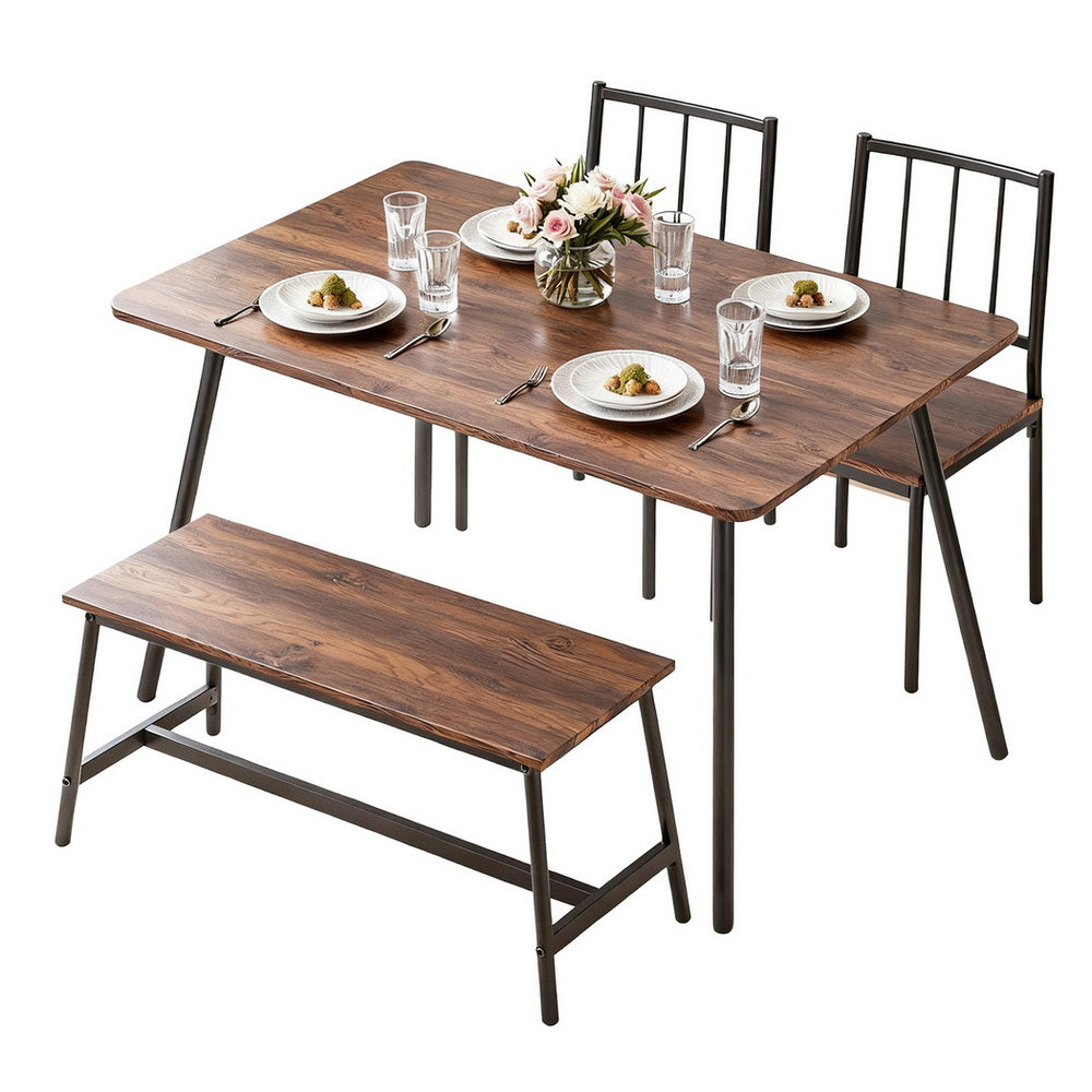 Artiss Dining Table and Chairs Set of 4 Bench Kitchen Furniture Rustic Brown- BH11-BR