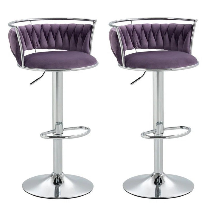 Silver Swivel Upholstered Velvet Adjustable Height Counter Stool with Metal Frame Voilet (Set of 2)