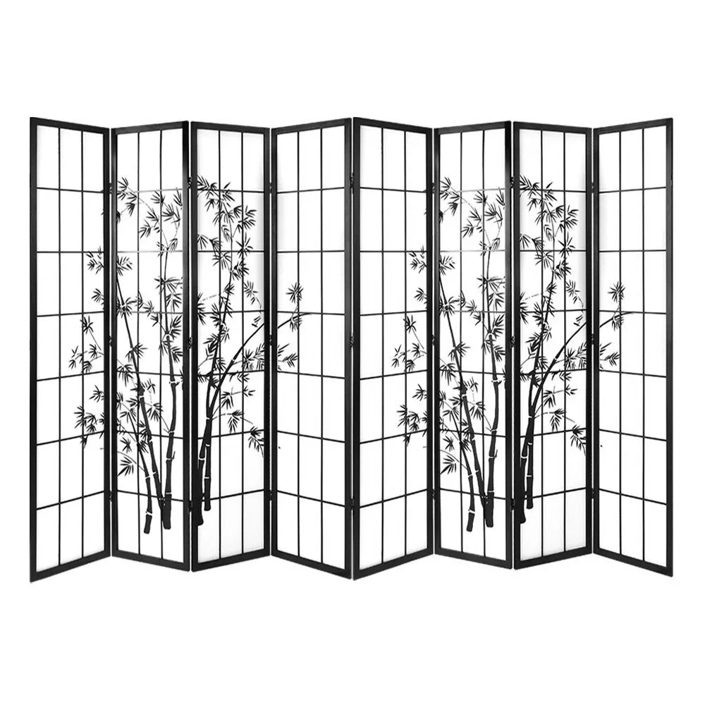 Room Divider Screen Privacy Dividers Pine Wood Stand Black White 8 Panel