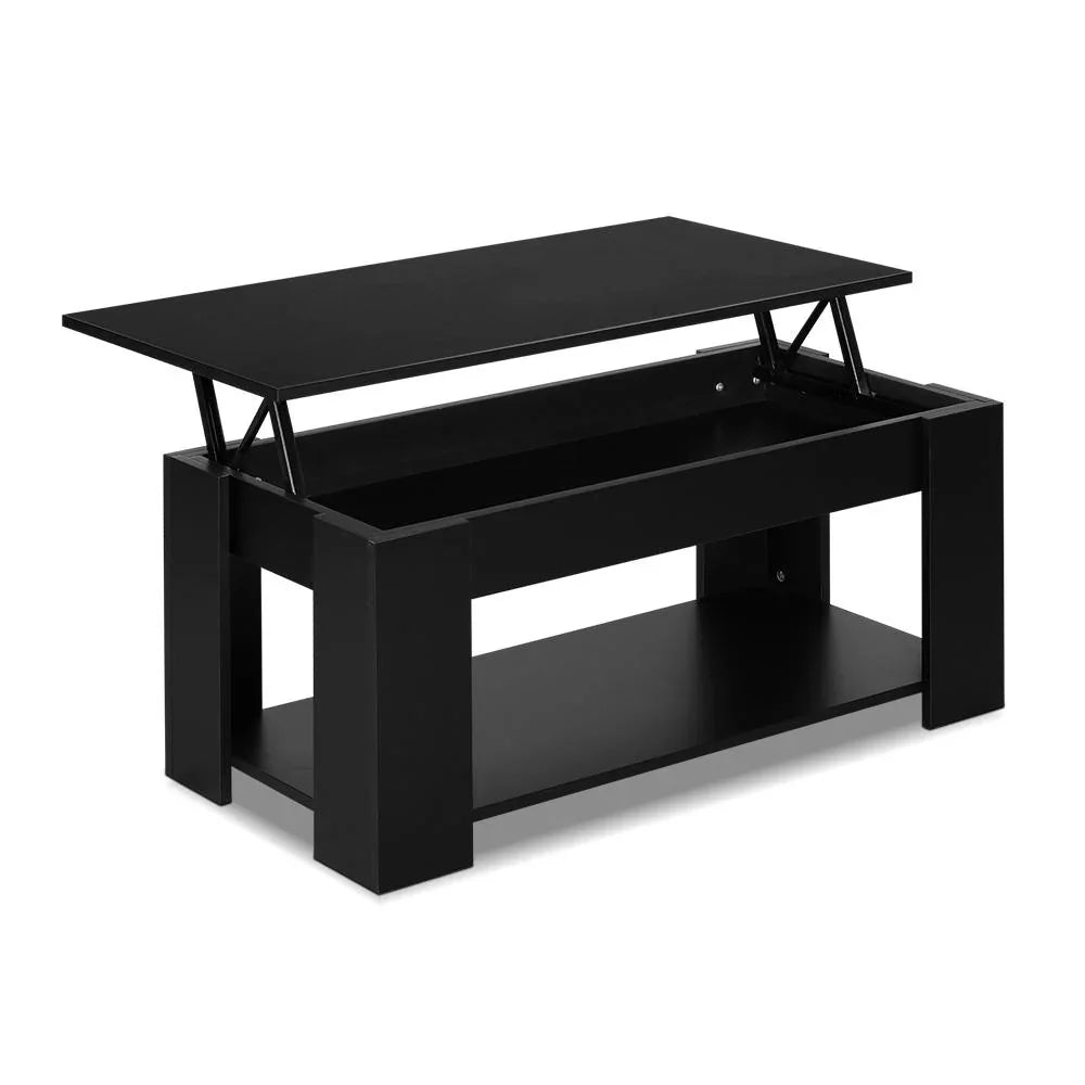 Kings Lift Up Top Coffee Table Storage Shelf Black