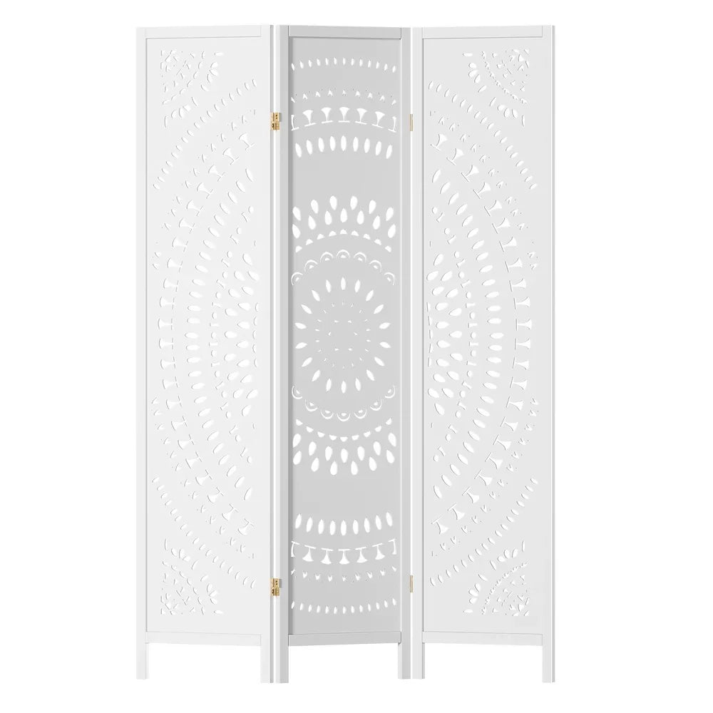 3 Panel Room Divider Screen 132x170cm Circle White