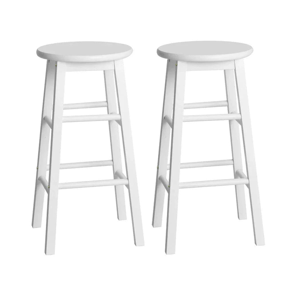 2x Bar Stools Round Chairs Wooden White