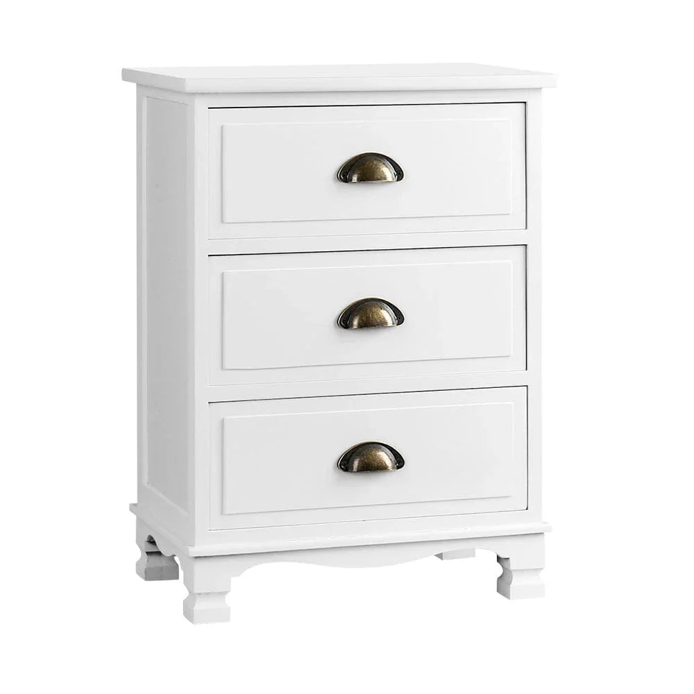 Bedside Table 3 Drawers Vintage - THYME White