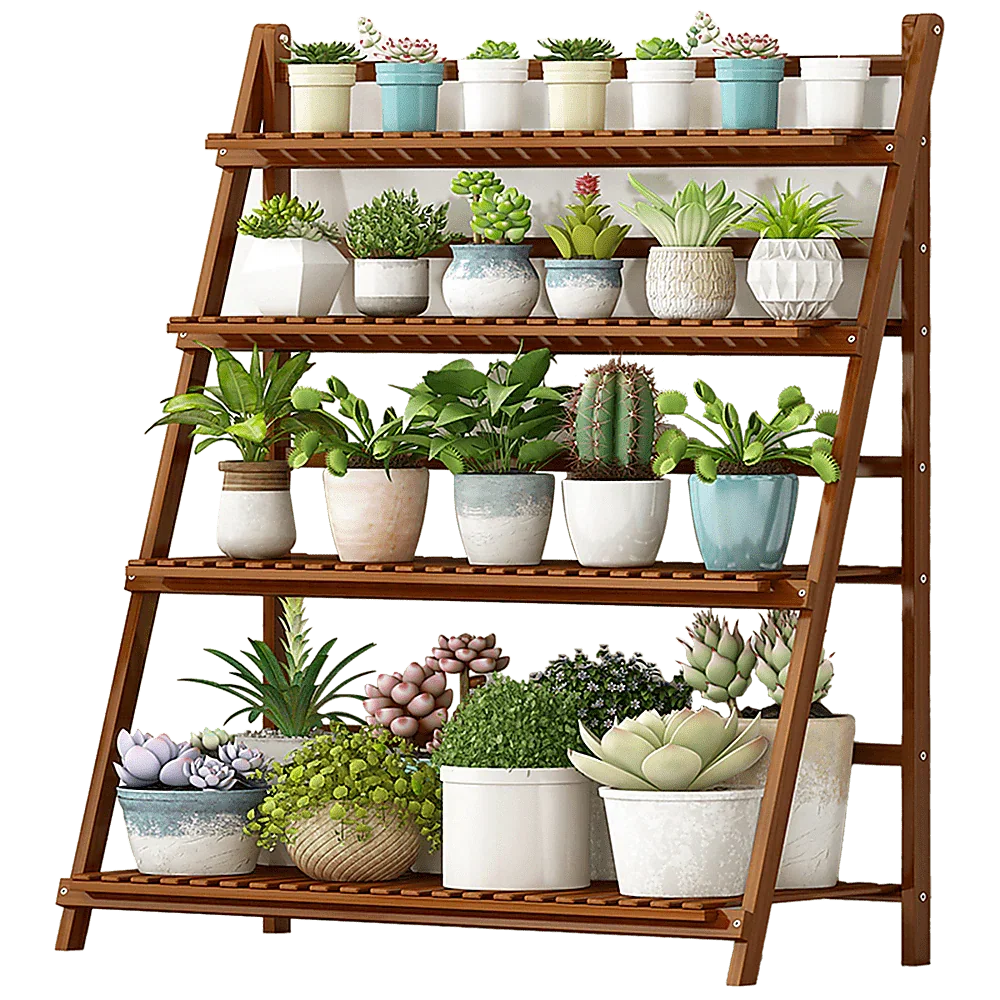Plant Stand Outdoor Indoor Garden Wood Bamboo Shelf Folding 100CM Length