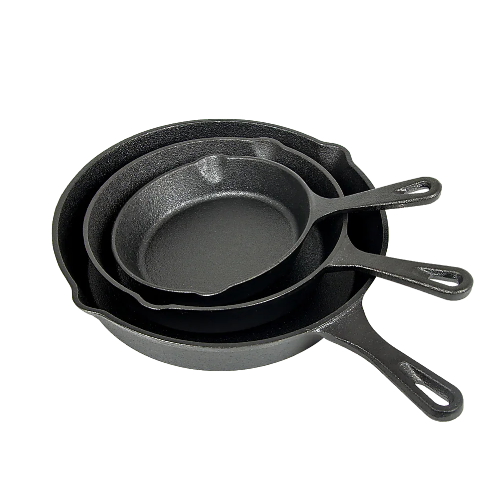 Pre Seasoned Cast Iron Skillet Fry Pan Set 3 Pcs Frying Pan Set