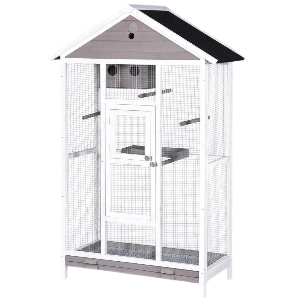 Wooden XXL Pet Cages Aviary Carrier Travel Canary Parrot Bird Cage Grey