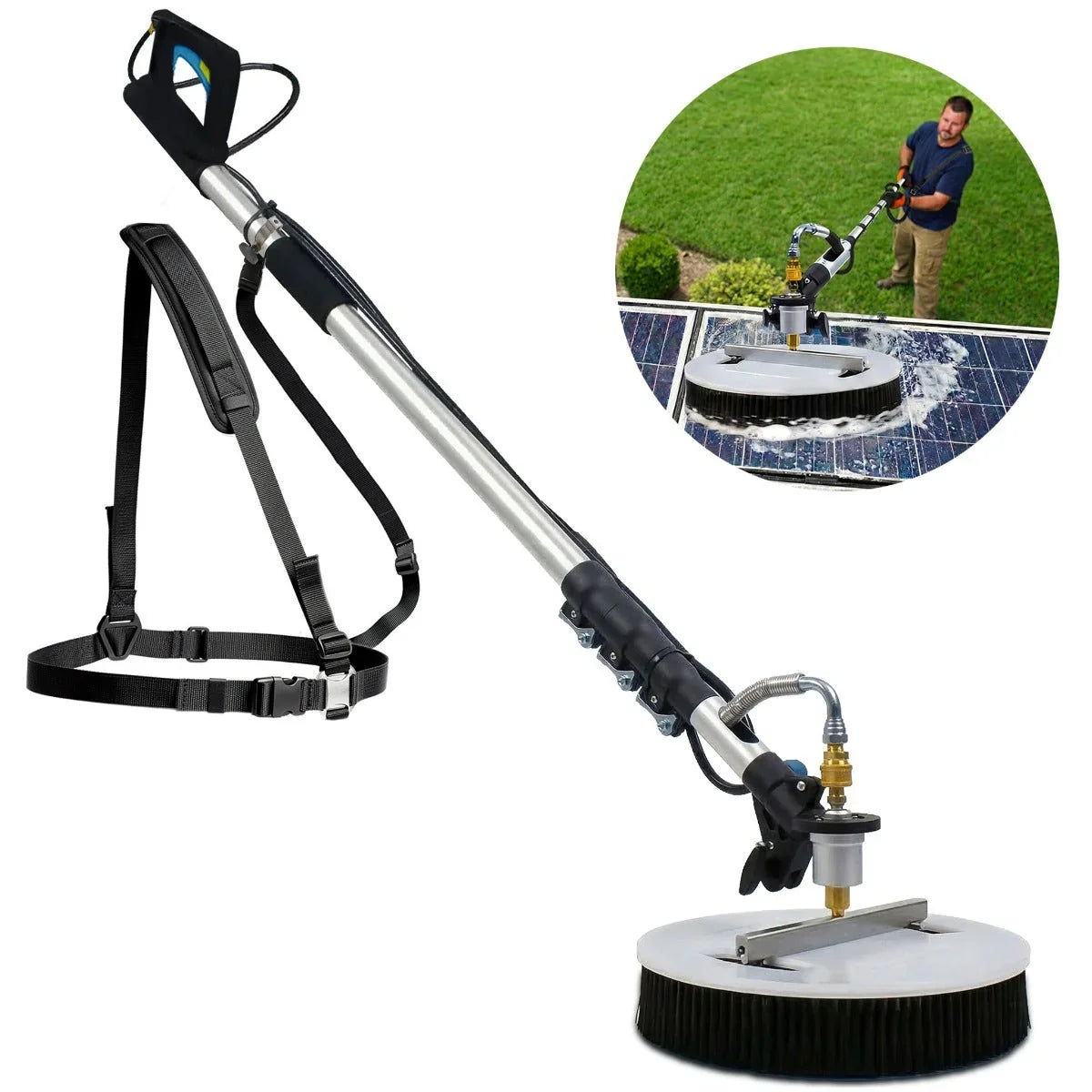 JET-USA 5.5m Telescopic Rotary Surface Cleaner Brush, for Solar Panels, Walls, Windows, M22 Pressure Washer Connection
