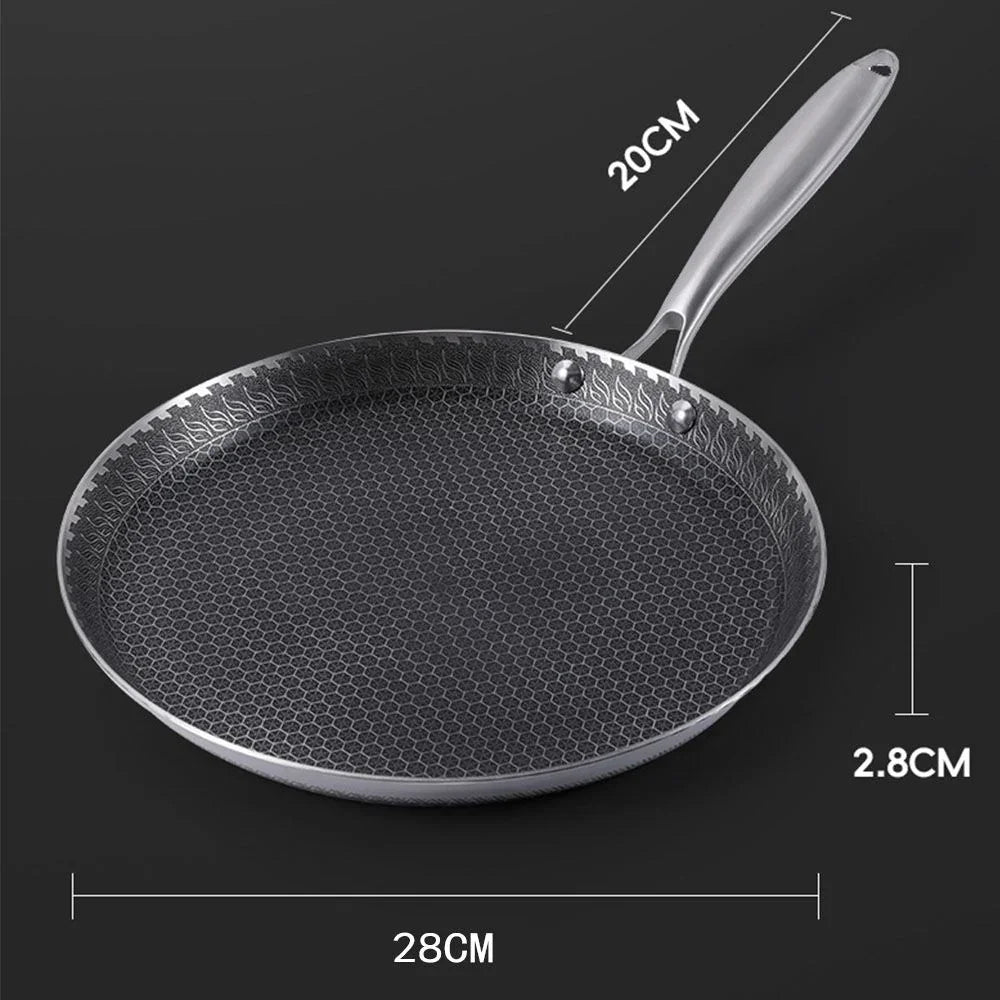 28cm Stainless Steel Crepe Pan Non-Stick Pan Honeycomb Coating Frying Pan Pizza6299