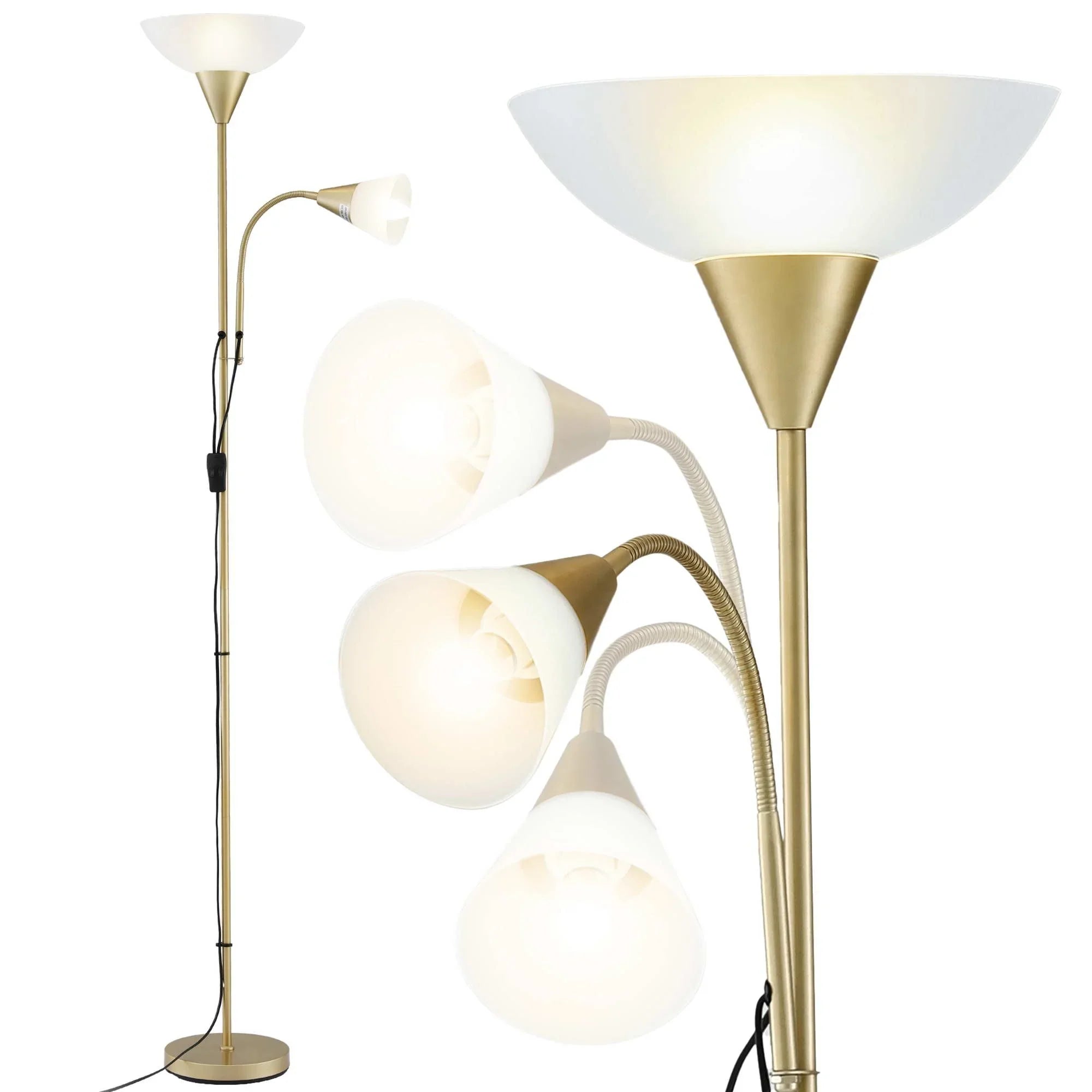 Artiss Gold Floor Lamp with Reading Light | Mother and Child Standing Lamp with 360 Flexible Gooseneck, Individual Switch & Plate Shade, E27 & E14
Bulb (Not Included) Home Living Room Office Reading