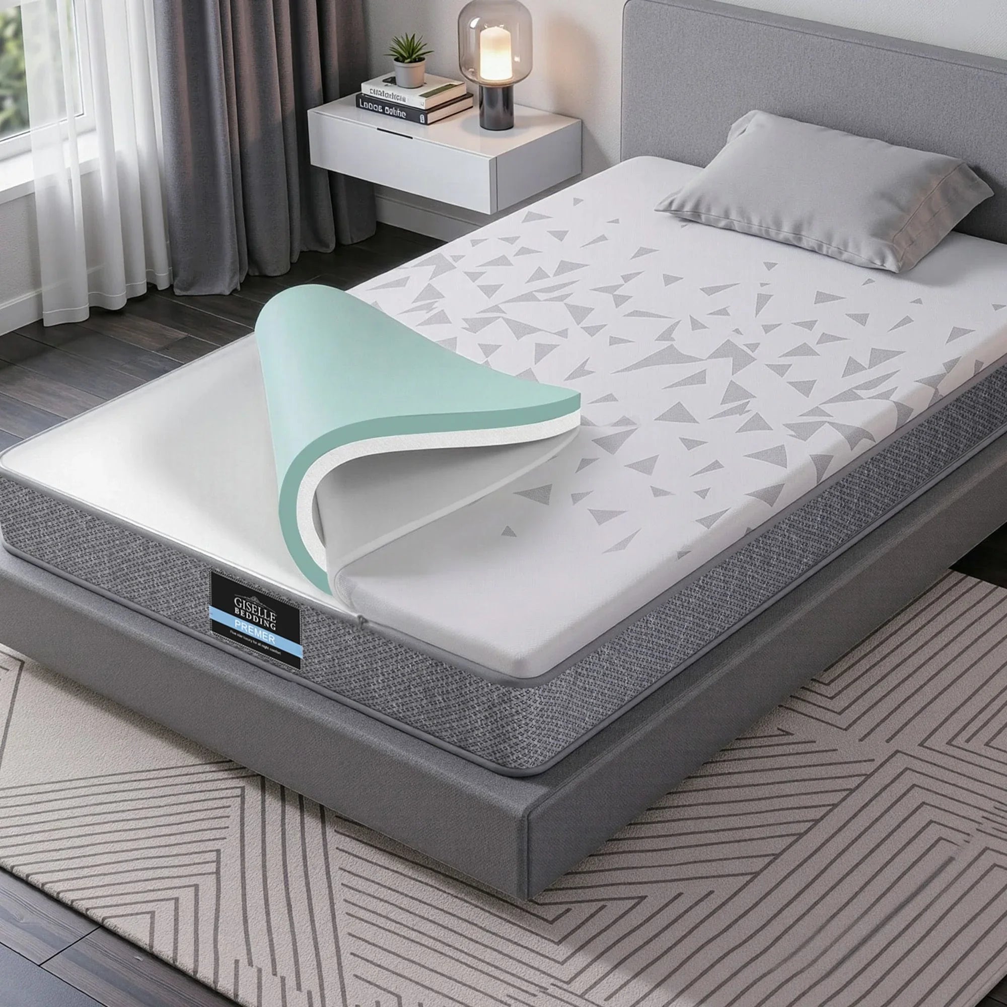 Giselle Bedding King Single Mattress 23cm Pocket Spring Mattress with Adjustable Firmness Reversible Foam Layer for Medium Firm & Firm Support Motion Isolation Bedroom
Bed
