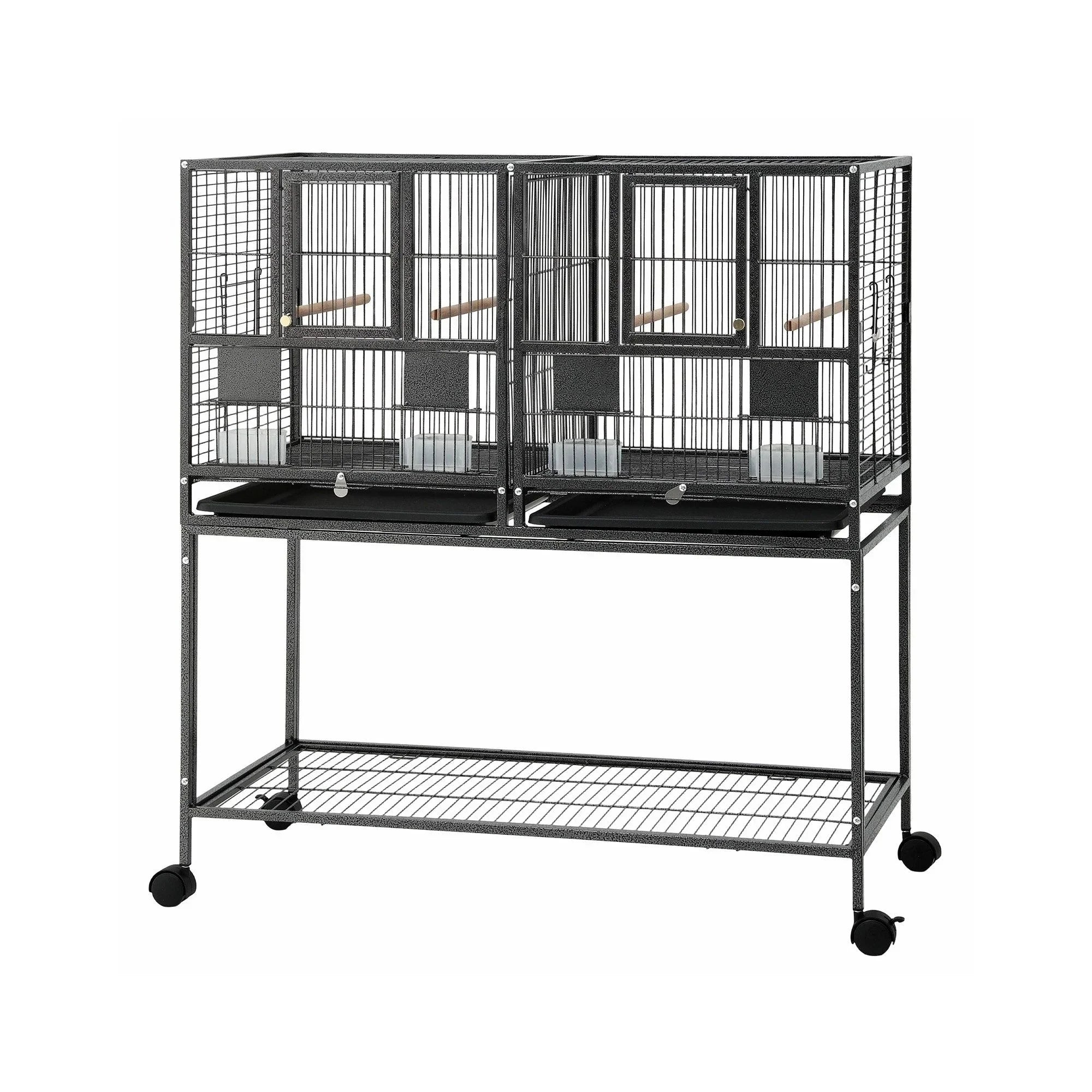 i.Pet 106cm 2-in-1 Bird Cage Aviary with Divider Parrot Budgie Wheels Black