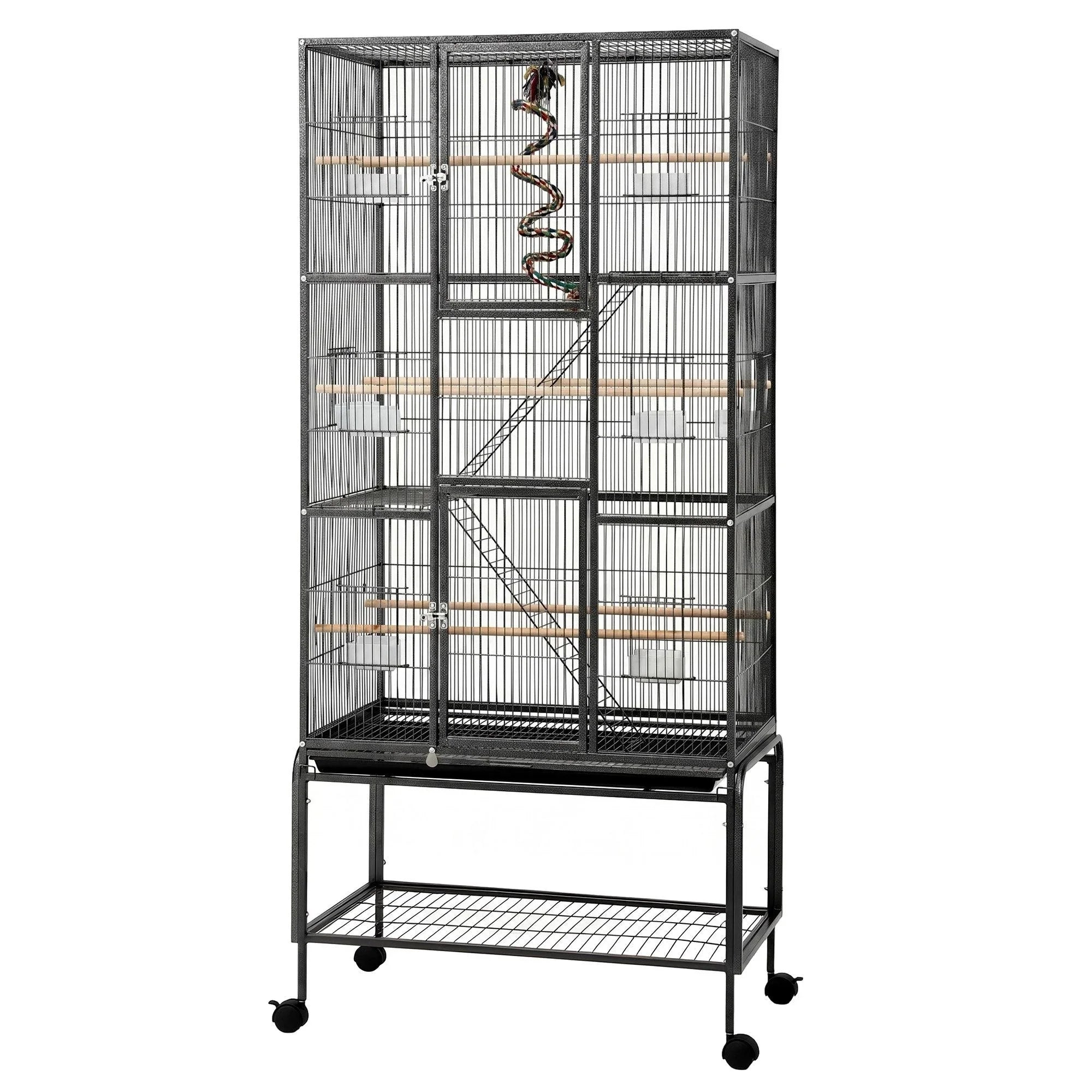 i.Pet 176cm 3-Tier Large Bird Cage Aviary with Ladder Parrot Budgie Wheels Black
