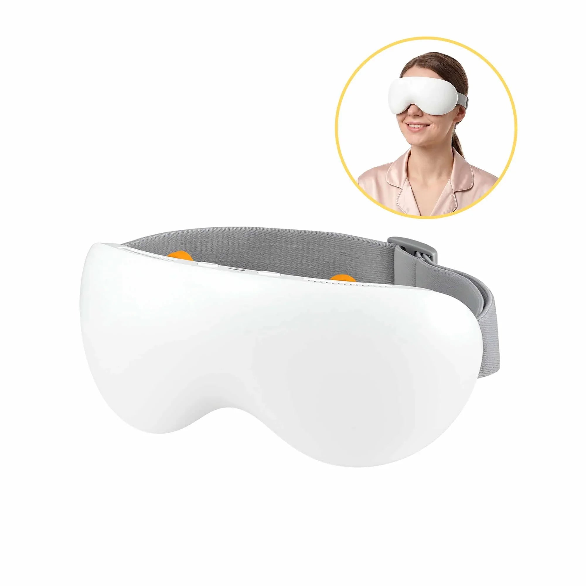 Livemor Eye Massager with Cooling & Heating | Dual Hot Cold Compress Goggles with 12 Vibrating Nodes for Migraine Relief | Wireless Bluetooth Eye Mask with
10Min Timer & 2400mAh Battery, White